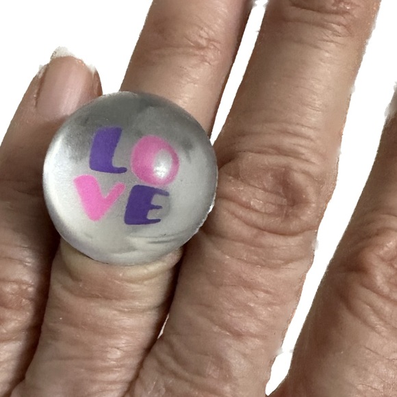 VTG RARE Y2K LISA FRANK PINK PURPLE LOVE RING BLING JEWELRY VALENTINE GIFT LOVE - Picture 2 of 12